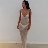 Beach Dress Solid Color Knitted Cutout Beach Swimsuit Blouse Sun Protective